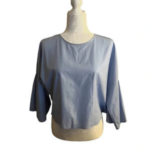 Zara Basics Collection Cropped Top Flowy Sleeve Crewneck Button closure Boho